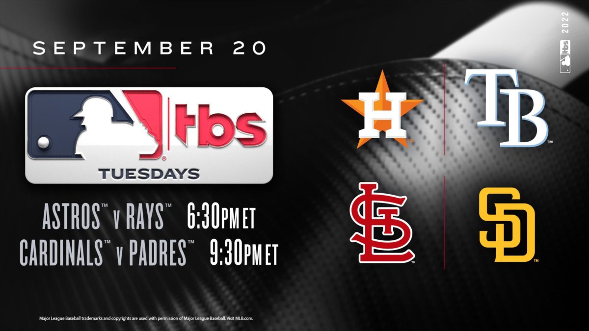 Photo of MLB on TBS Tuesday Night to Showcase Doubleheader Featuring Postseason Contenders – Houston Astros vs. Tampa Bay Rays & St. Louis Cardinals vs. San Diego Padres – Tomorrow, Tuesday, Sept. 20, Beginning at 6:30 p.m. ET